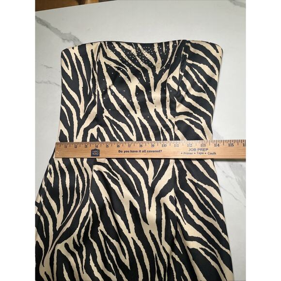 Jessica McClintock Gunne Sax PROM Party Dress Sz 7/8 Strapless Long Zebra Print - Picture 7 of 15